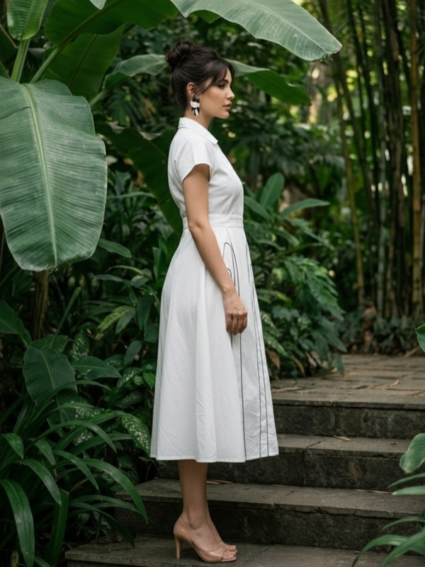 Classic White Elegant Fit and Flare Dress