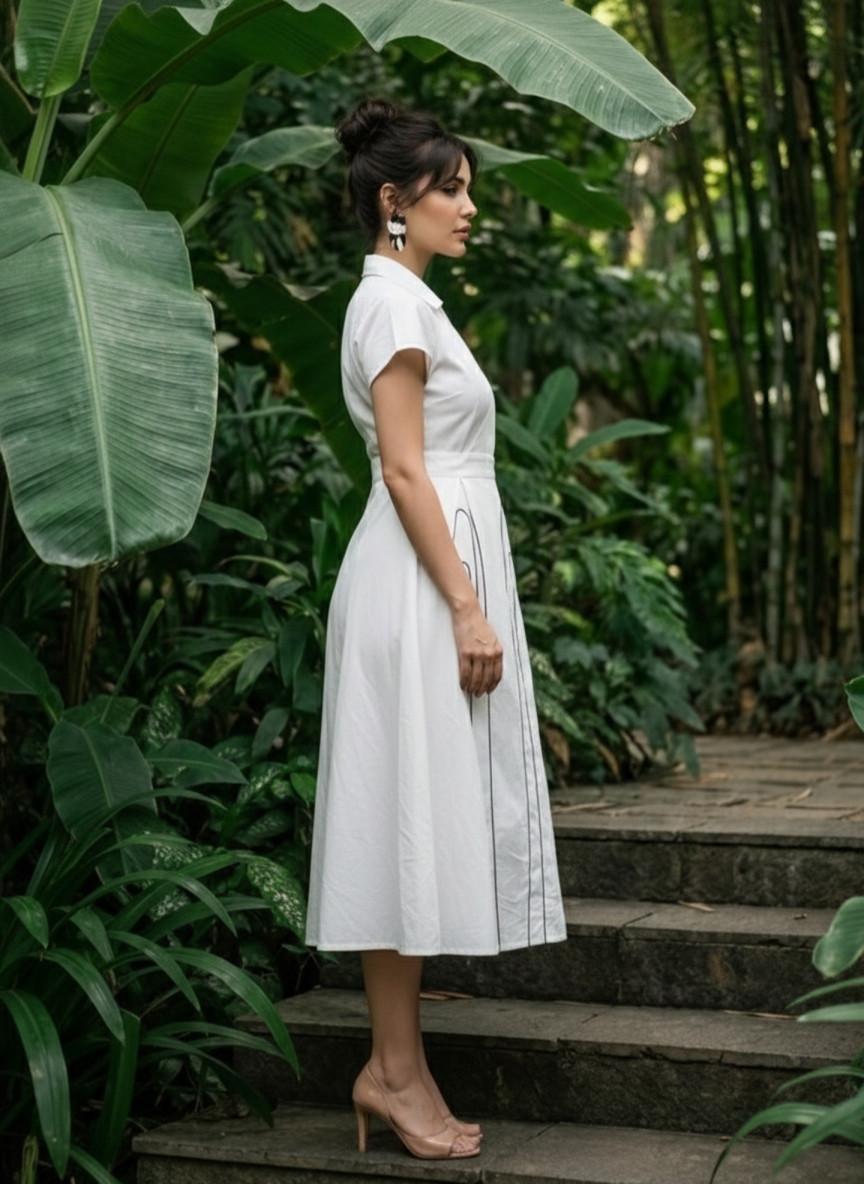 Classic White Elegant Fit and Flare Dress