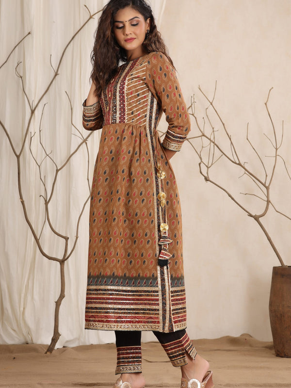 Cotton Tan Brown Kurta for Girls