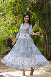 Blue Mulmul Cotton Tiered Dress