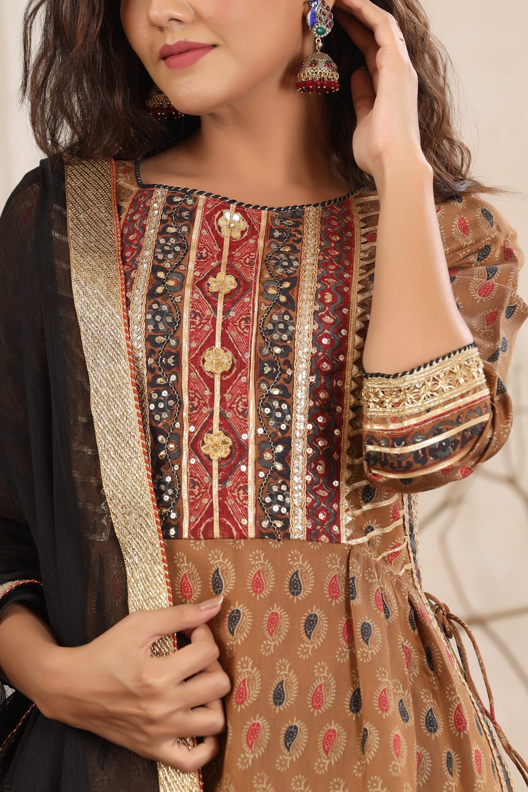 Cotton Tan Brown Kurta for Girls