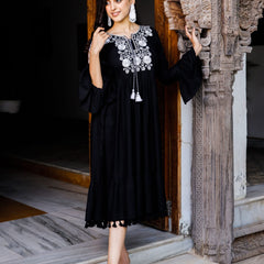 Black Embroidered Midi Dress.