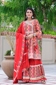 Red Printed Angrakha Sharara Set