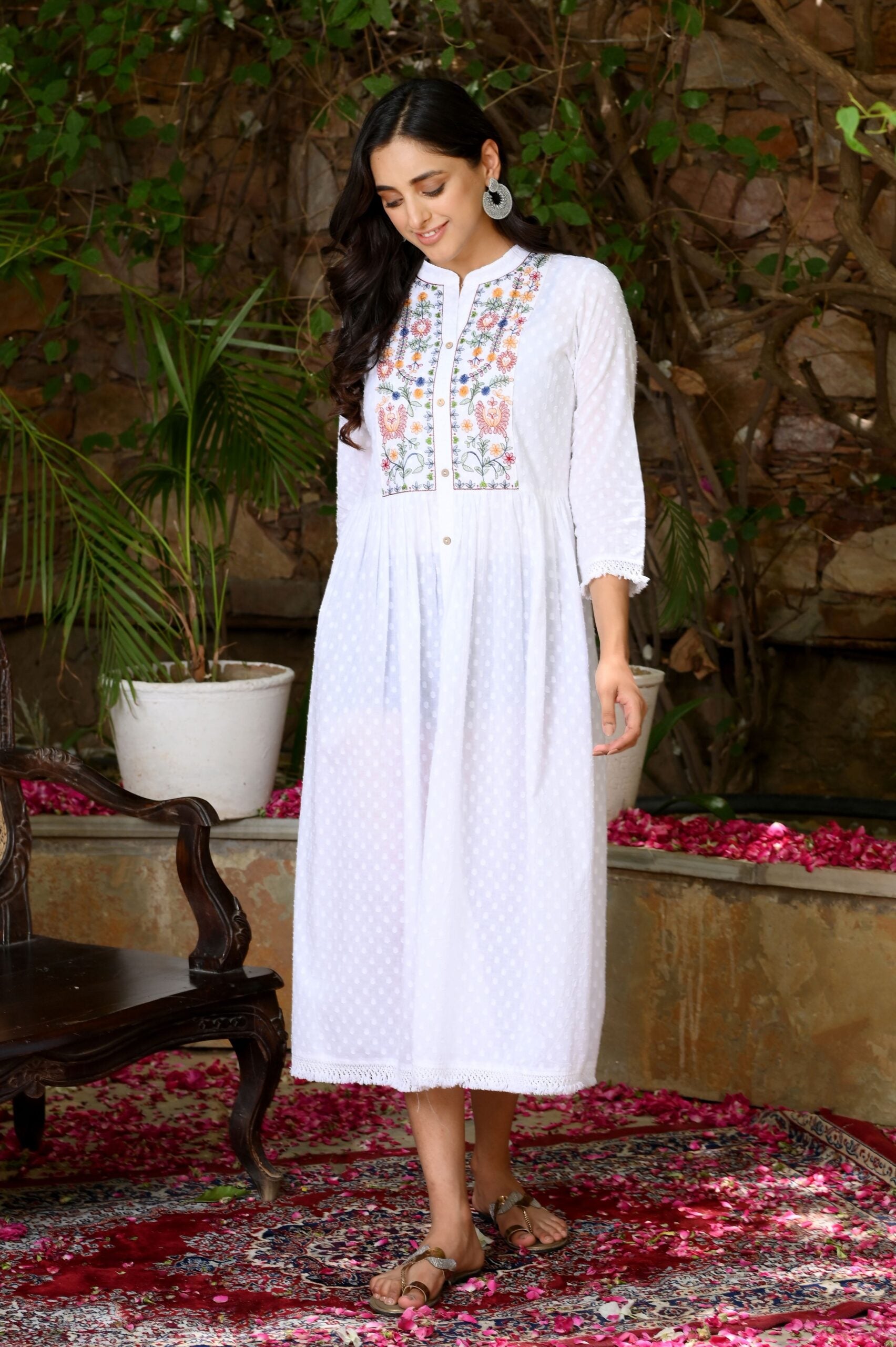 White Embroidered Girls Short Dress