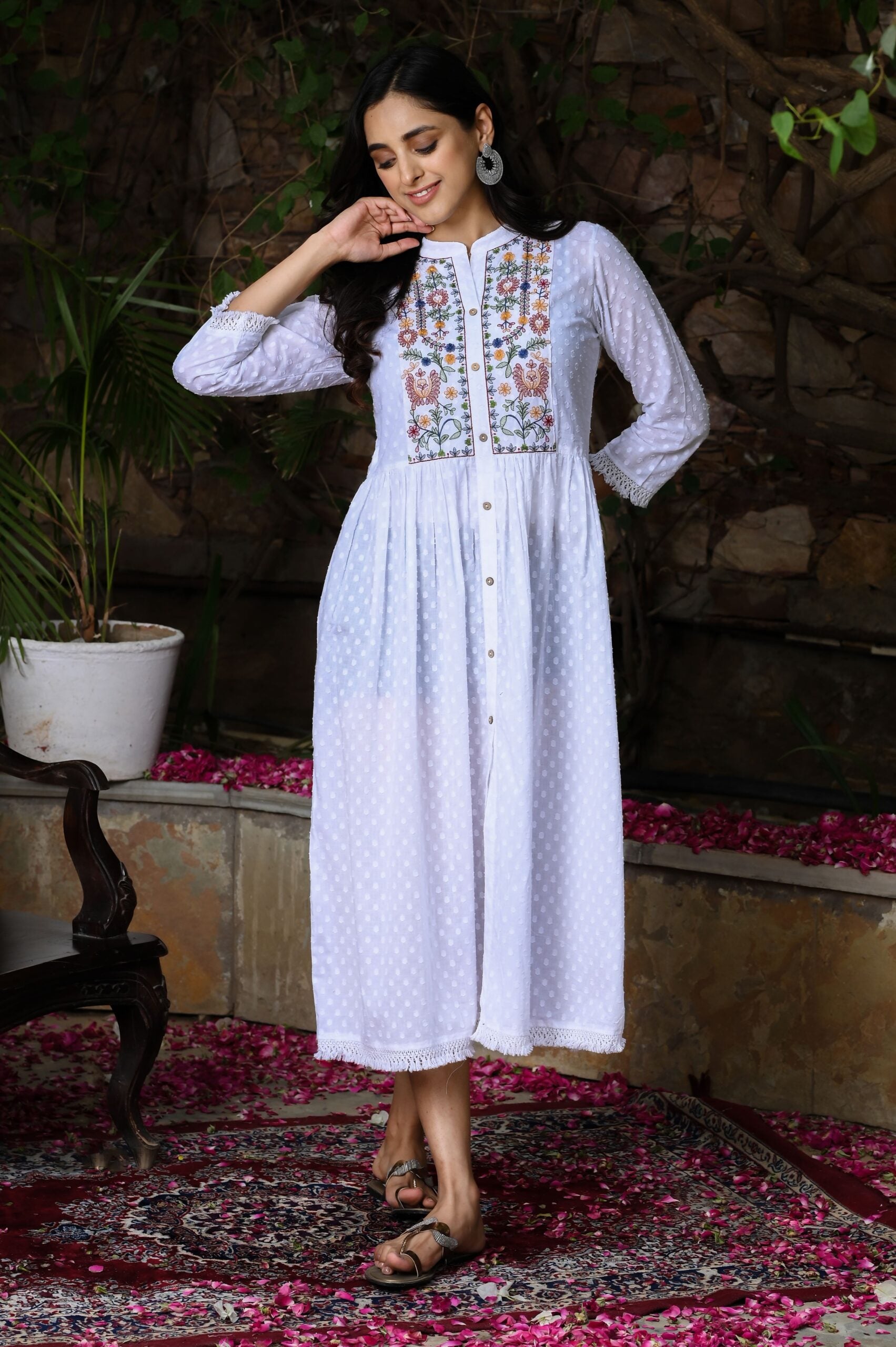 White Embroidered Girls Short Dress