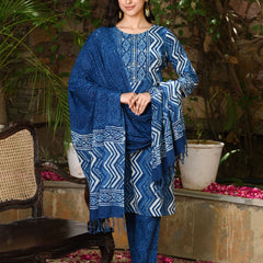 Indigo Printed Cotton Kurta Set