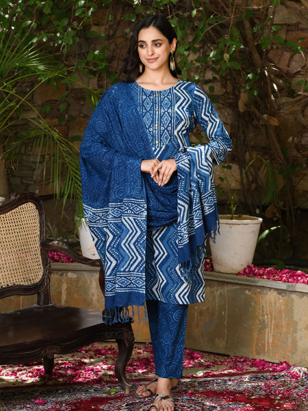 Indigo Printed Cotton Kurta Set