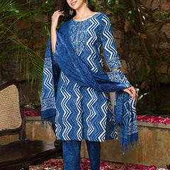 Indigo Printed Cotton Kurta Set