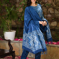 Indigo Printed Cotton Kurta Set