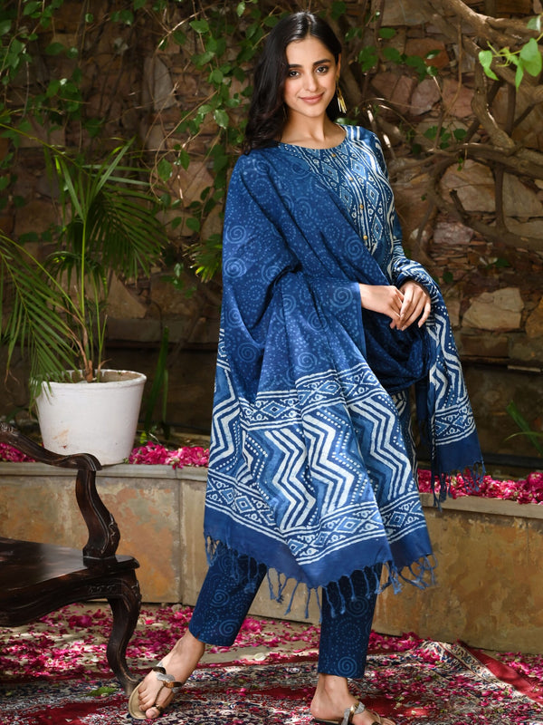 Indigo Printed Cotton Kurta Set