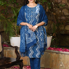 Indigo Printed Cotton Kurta Set