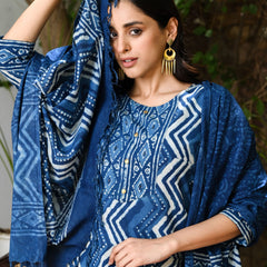 Indigo Printed Cotton Kurta Set