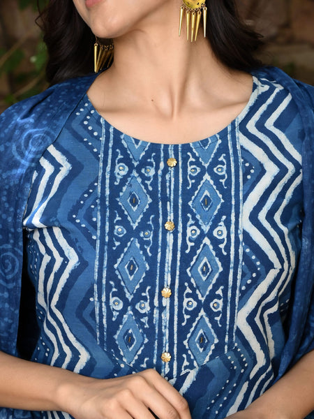 Indigo Printed Cotton Kurta Set