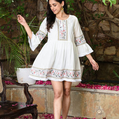 White Embroidered Girls Short Dress