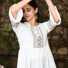 White Embroidered Girls Short Dress