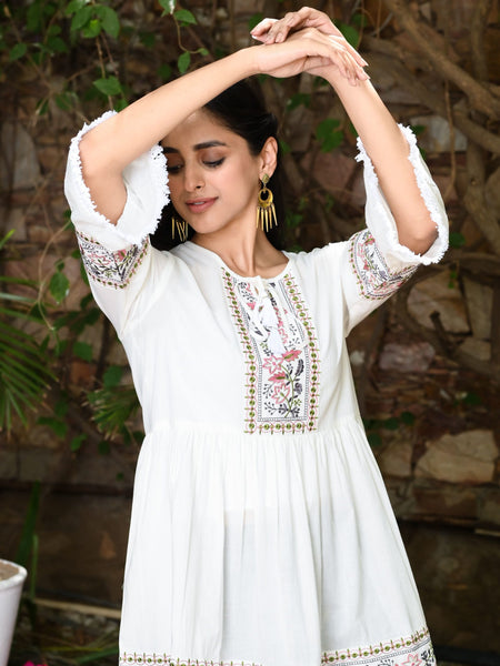 White Embroidered Girls Short Dress