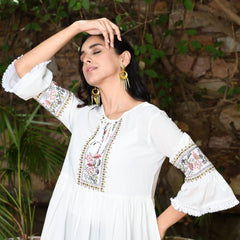White Embroidered Girls Short Dress
