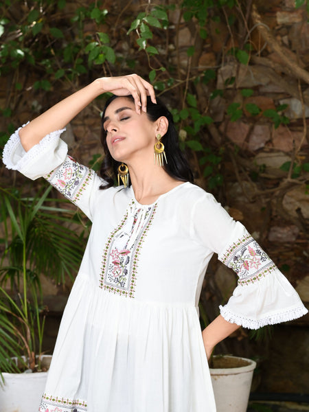 White Embroidered Girls Short Dress