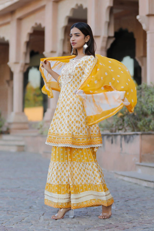 Ladies Designer Flared Sharara Set With Dupatta