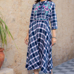 Blue Checks Cotton Dress.