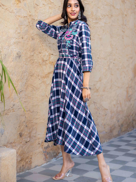 Blue Checks Cotton Dress.