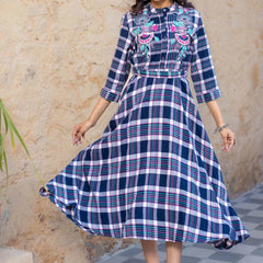 Blue Checks Cotton Dress.