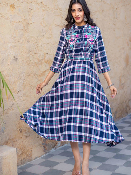 Blue Checks Cotton Dress.