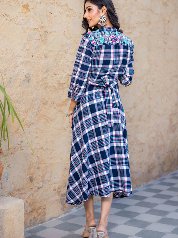 Blue Checks Cotton Dress.