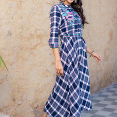 Blue Checks Cotton Dress.