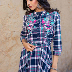 Blue Checks Cotton Dress.