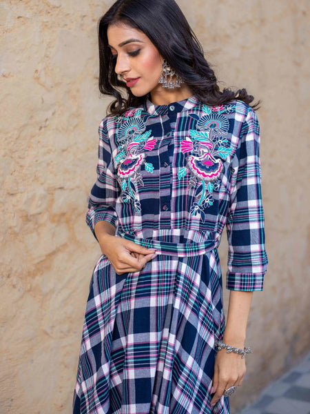 Blue Checks Cotton Dress.