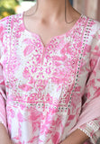 White Pink Floral Anarkali Suit Set
