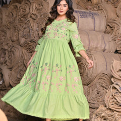 Green embroidered Midi Dress