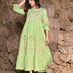 Green embroidered Midi Dress