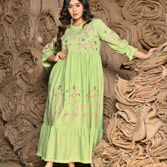 Green embroidered Midi Dress