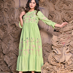 Green embroidered Midi Dress