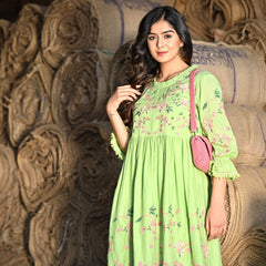 Green embroidered Midi Dress
