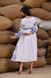 Dandelion White Blue embroidered Midi Dress