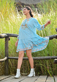Sky Blue Embroidered Flared Mini Dress