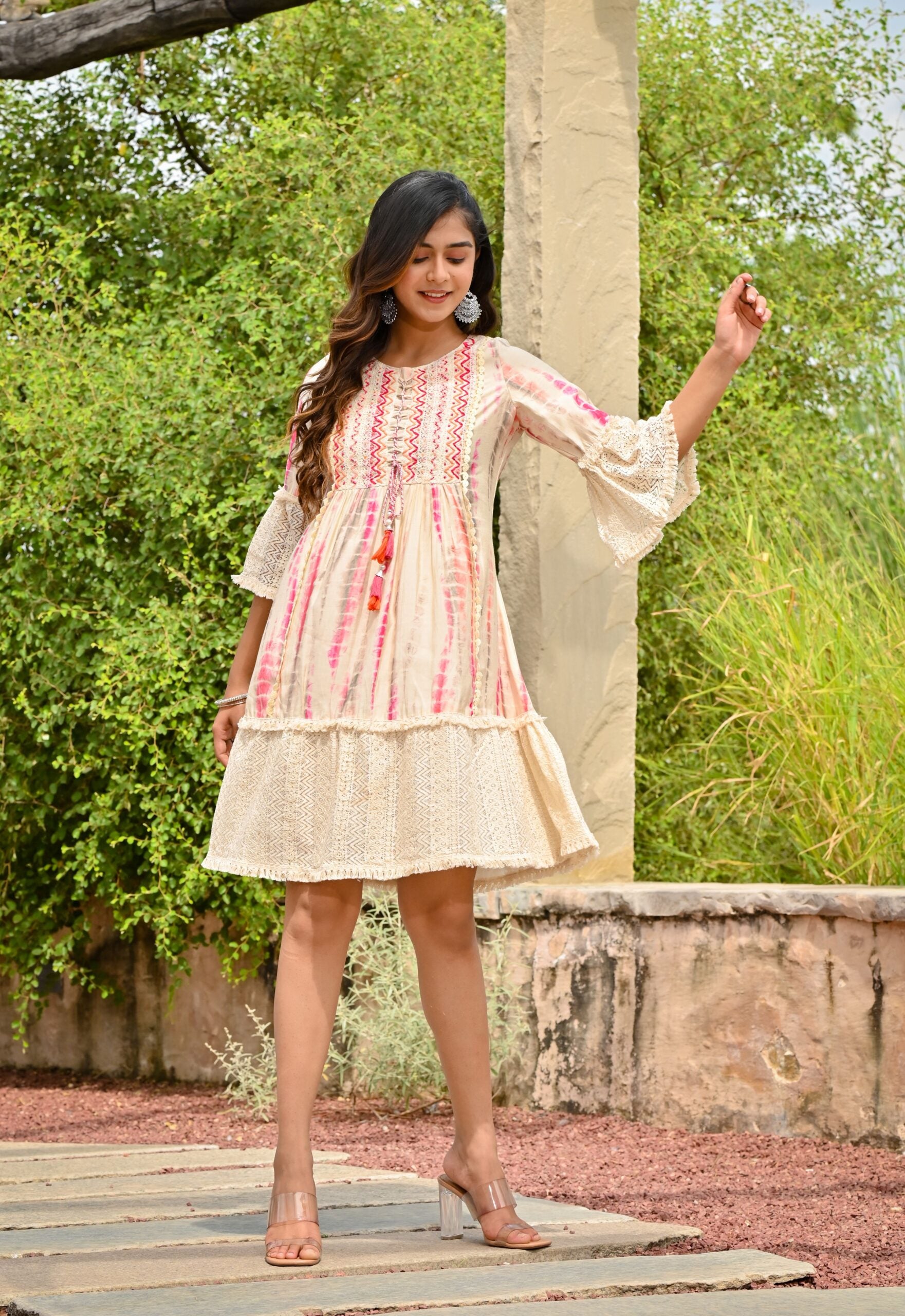 Beige Pink Tie And Dye Mini Dress