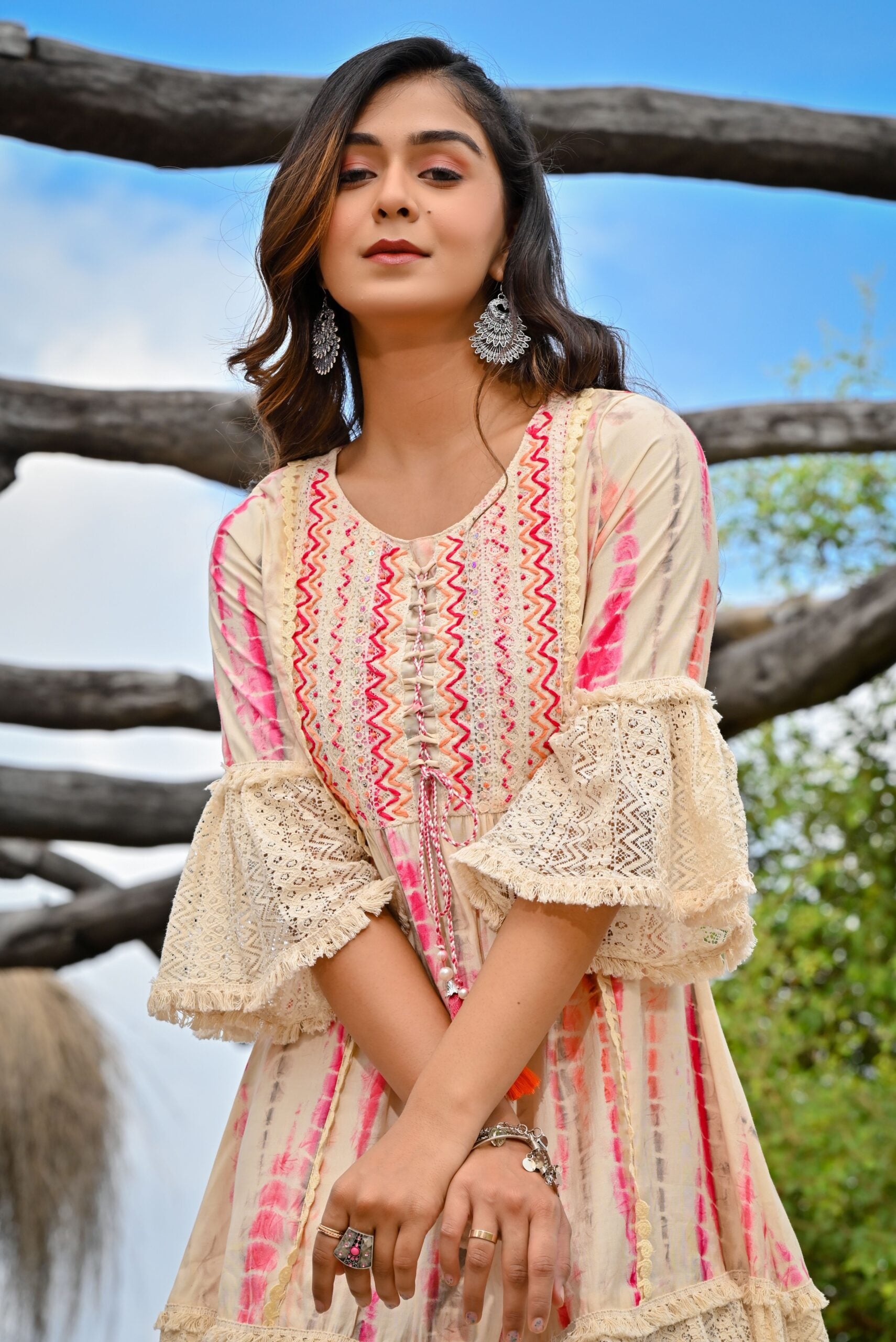 Beige Pink Tie And Dye Mini Dress