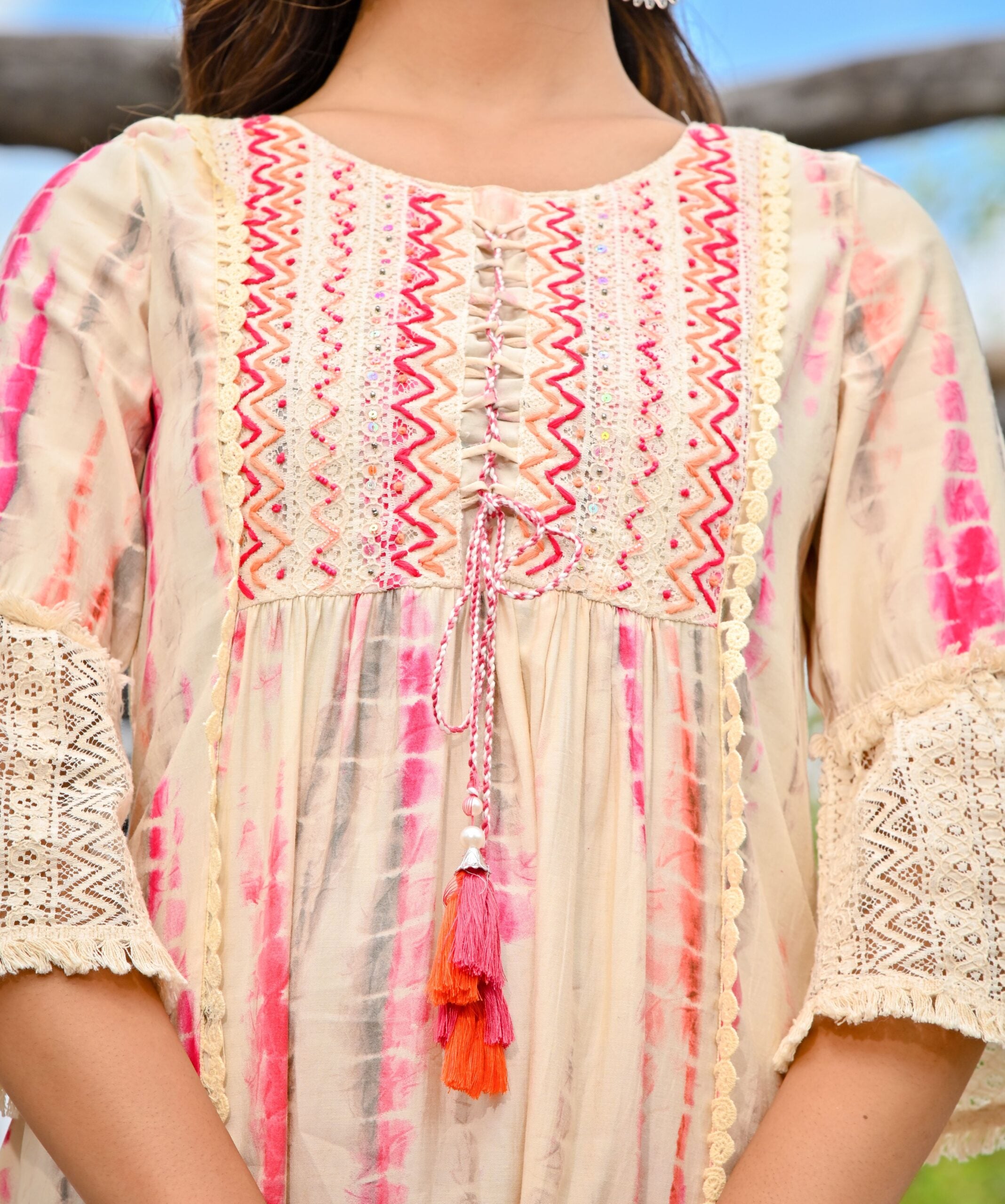 Beige Pink Tie And Dye Mini Dress