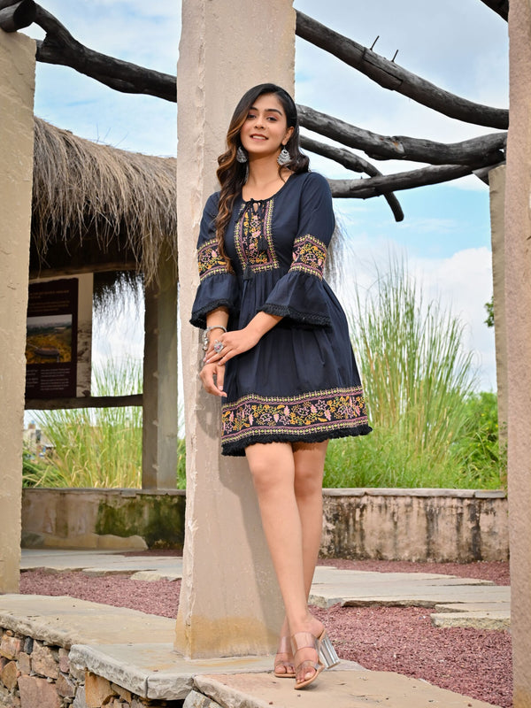 Flared Black Cotton Dress