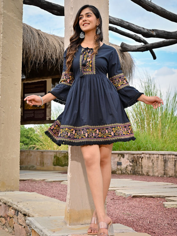 Flared Black Cotton Dress