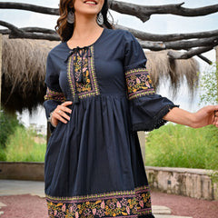 Flared Black Cotton Dress