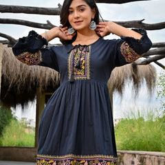 Flared Black Cotton Dress