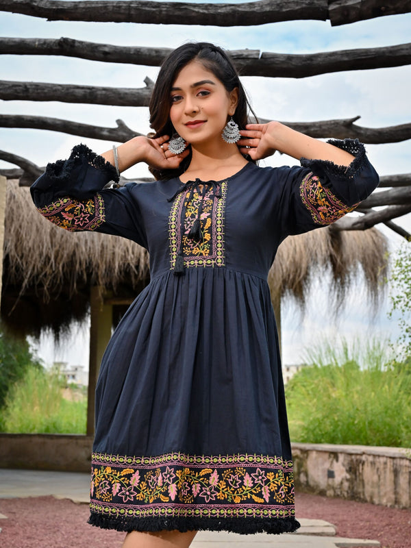 Flared Black Cotton Dress