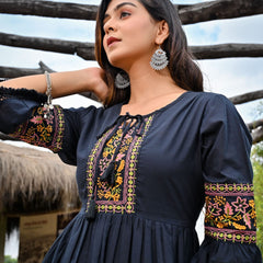 Flared Black Cotton Dress