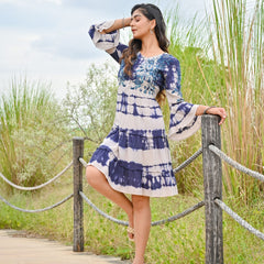 White Blue Tie and dye Midi Dress