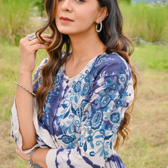 White Blue Tie and dye Midi Dress